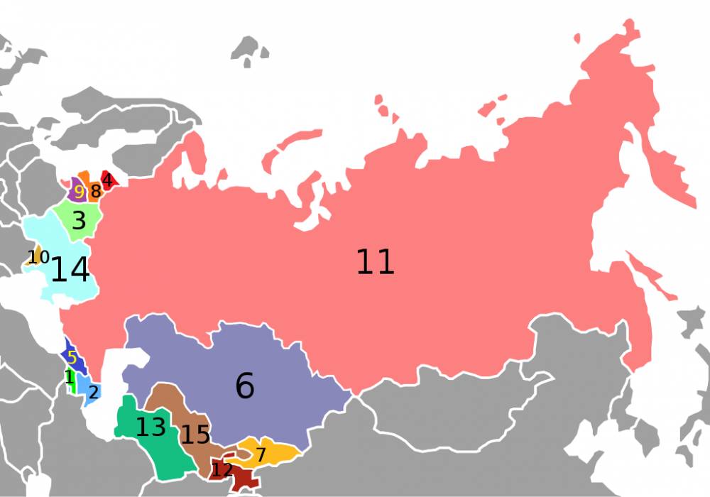 peta dari negara-negara pecahan Uni Soviet (wikimedia.org/Aris Katsaris, Saul ip, Master Uegly)