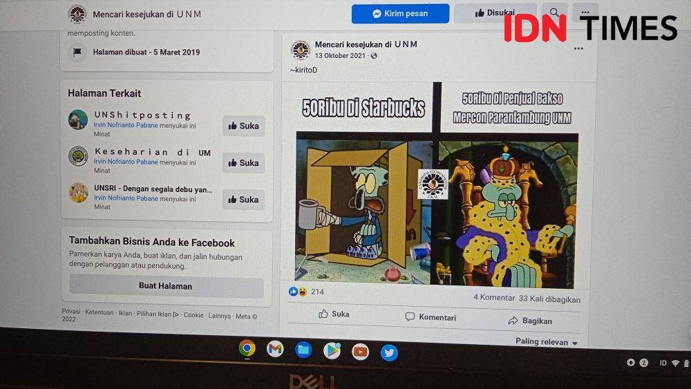 Laman shitpost Mencari Kesejukan di UNM yang berbasis di Universitas Negeri Makassar. (IDN Times/Achmad Hidayat Alsair)