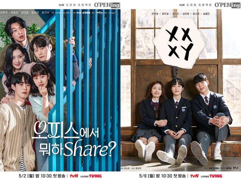 poster drama What Are You Doing in The Office, Share? dan drama XX+XY (instagram.com/tvn_o.pening)