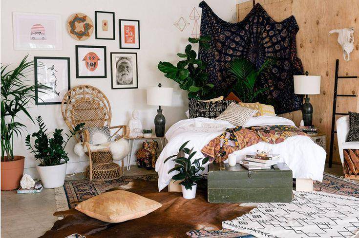 ilustrasi kamar tidur bohemian estetik (pinterest.com/Home Design Lover)