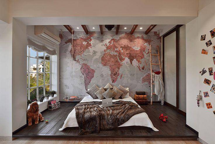 ilustrasi kamar tidur bohemian estetik (pinterest.com/Home Design Lover)