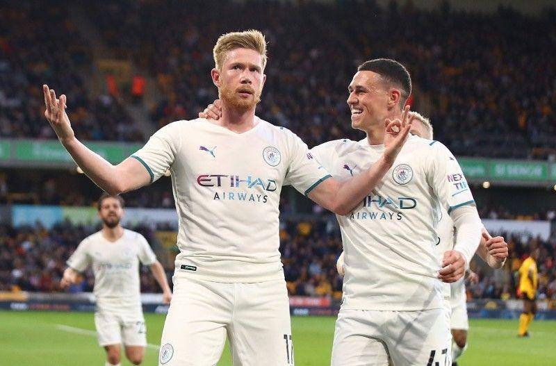 Selebrasi playmaker Manchester City, Kevin De Bruyne, yang menirukan gaya Erling Braut Haaland / The Sun