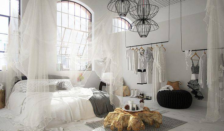 ilustrasi kamar tidur bohemian estetik (pinterest.com/Home Design Lover)