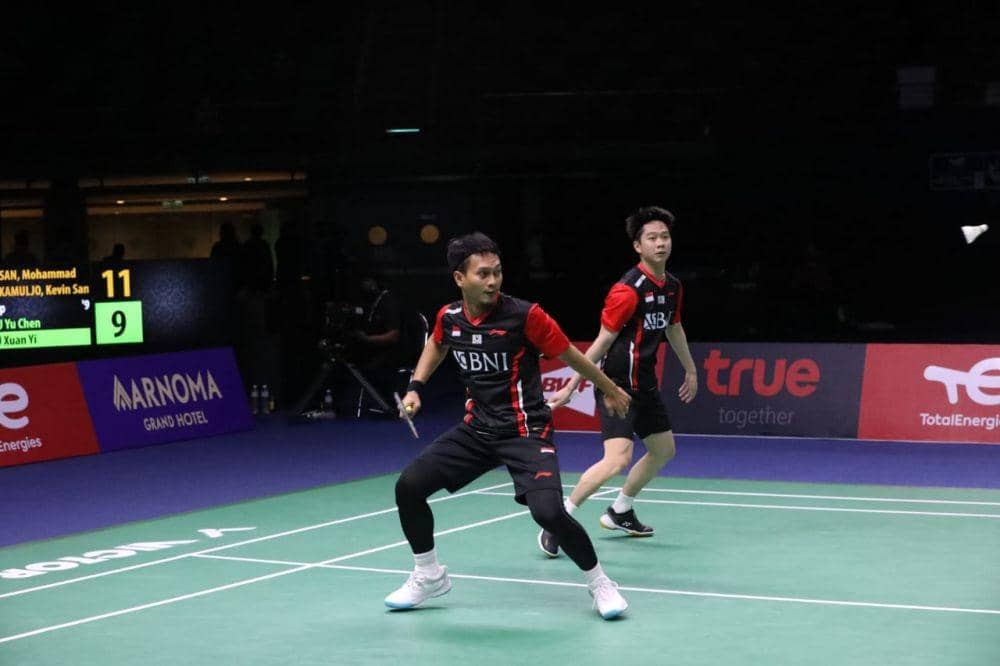 Mohammad Ahsan/Kevin Sanjaya Sukamuljo di Thomas Cup 2022 (Dok. PP PBSI)