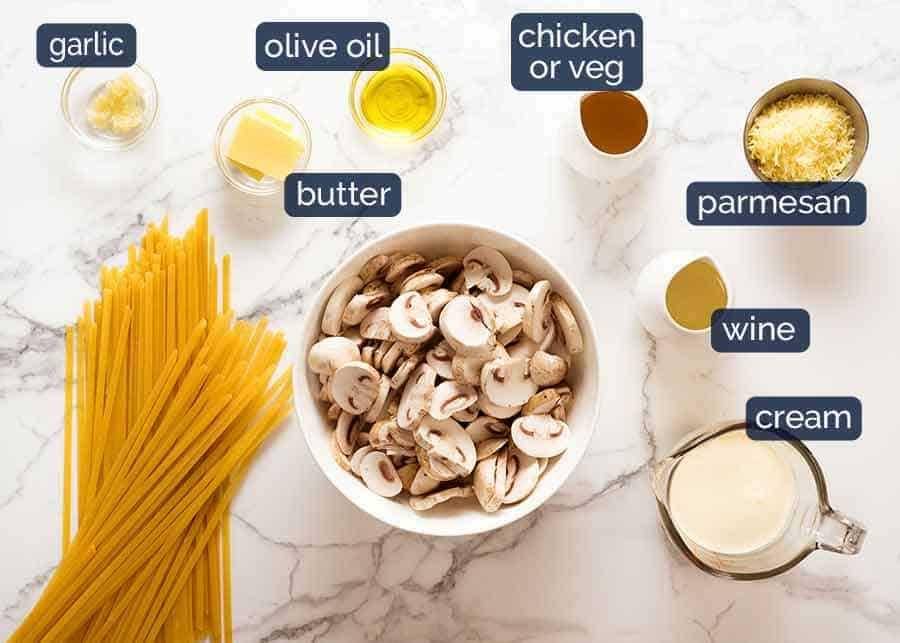 ilustrasi bahan-bahan spaghetti jamur (recipetineats.com)