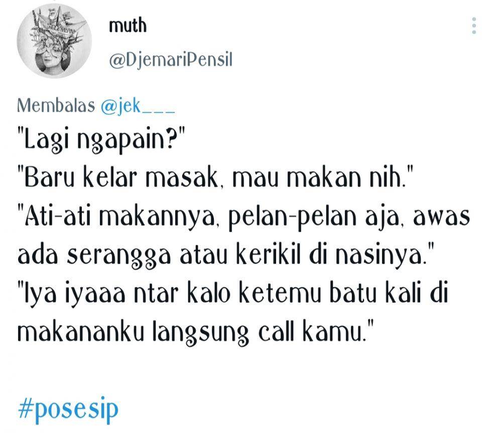 Cuitan netizen ketika chat doi yang posesif (Twitter.com/DjemariPensil)