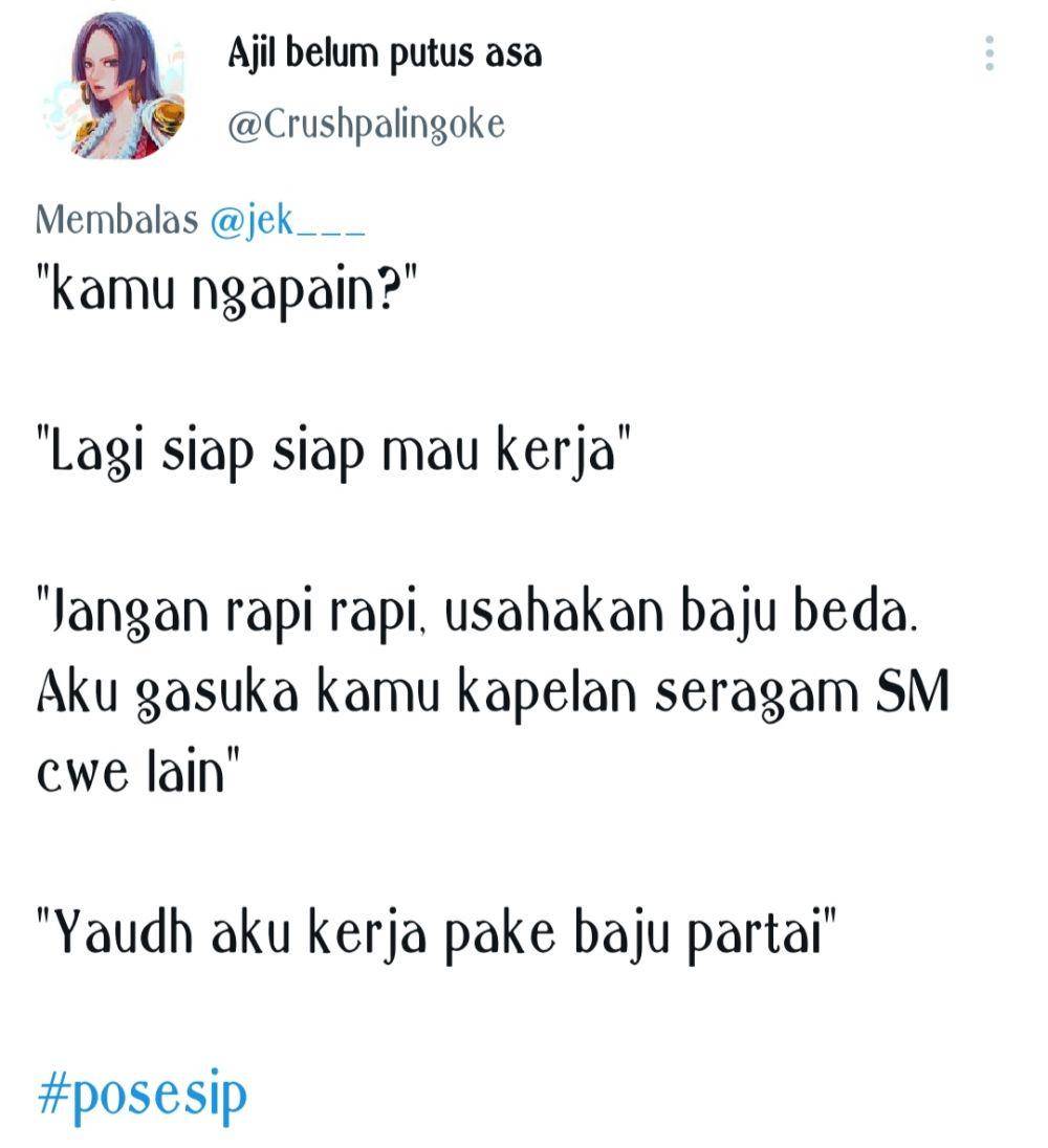 Cuitan netizen ketika chat doi yang posesif (Twitter.com/Crushpalingoke)
