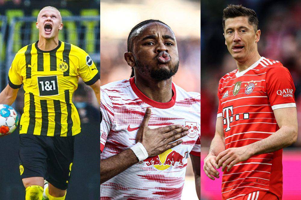 kolase potret Erling Haaland, Christopher Nkunku, dan Robert Lewandowski (twitter.com/brfootball | twitter.com/goal | twitter.com/brfootball)
