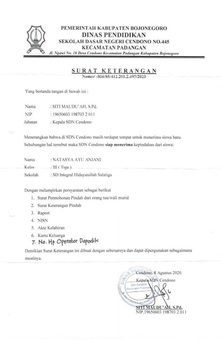 Surat keterangan (dok. disdik Salatiga)