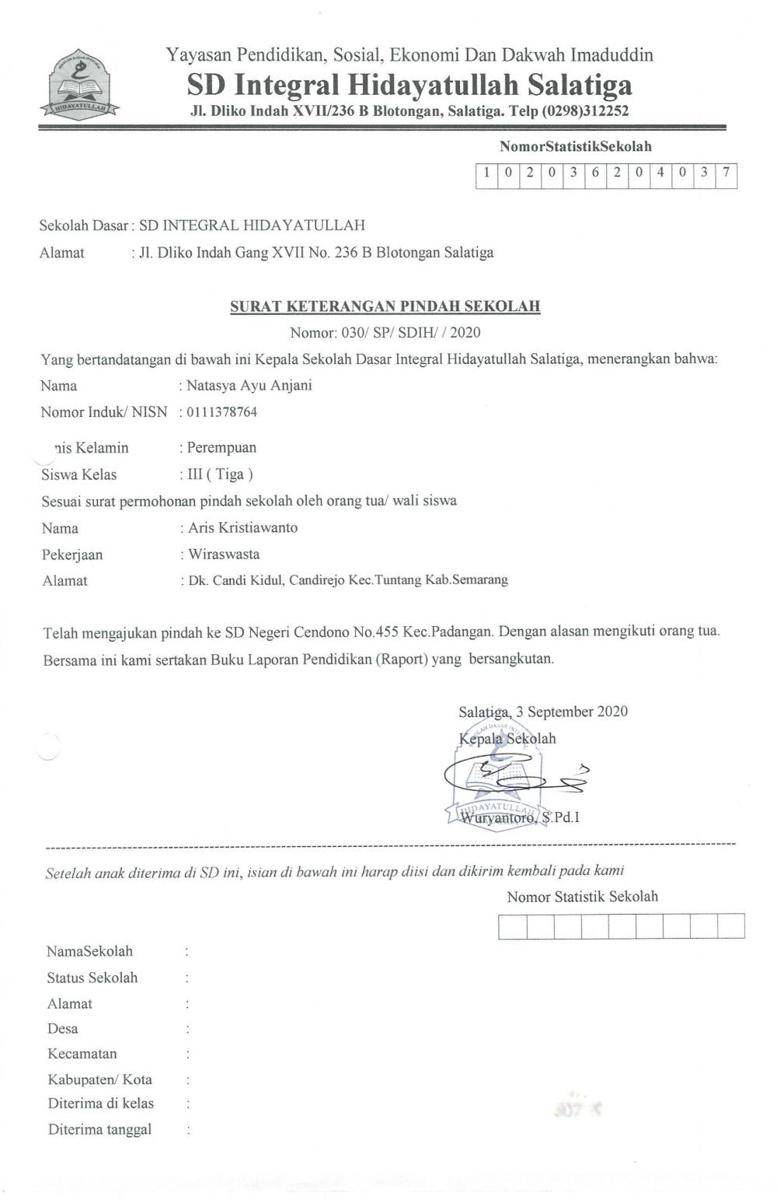 Surat keterangan pindah sekolah (dok. disdik Salatiga)