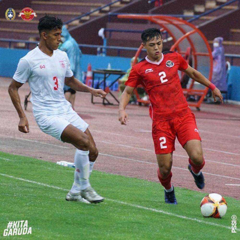 Alfeandra Dewangga saat menghadapi Myanmar di babak penyisihan grup SEA Games 2022. Instagram/pssi