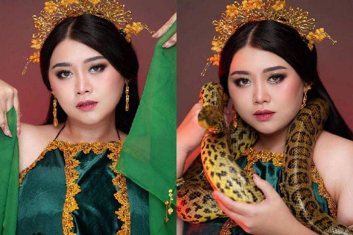 10 Potret Clarissa Putri Bergaya Ala Badarawuhi, Pakai Ular Asli!
