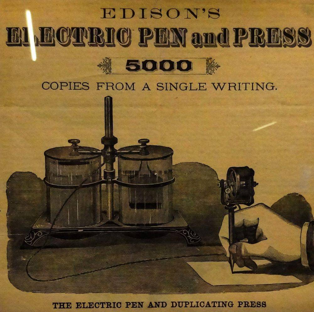 poster yang mengiklankan Electric Pen and Press yang diciptakan Thomas Edison (commons.wikimedia.org/X-Javier)