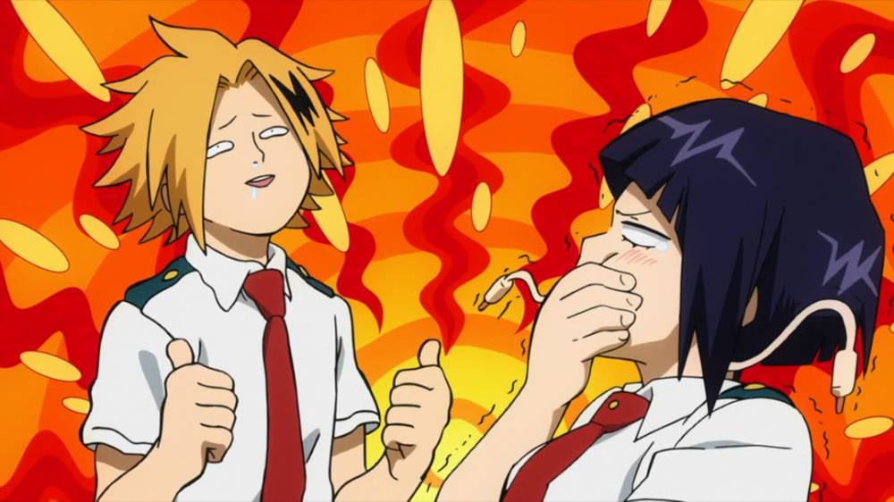 Kaminari terlalu banyak menggunakan Electrification. (dok. Bones/My Hero Academia)
