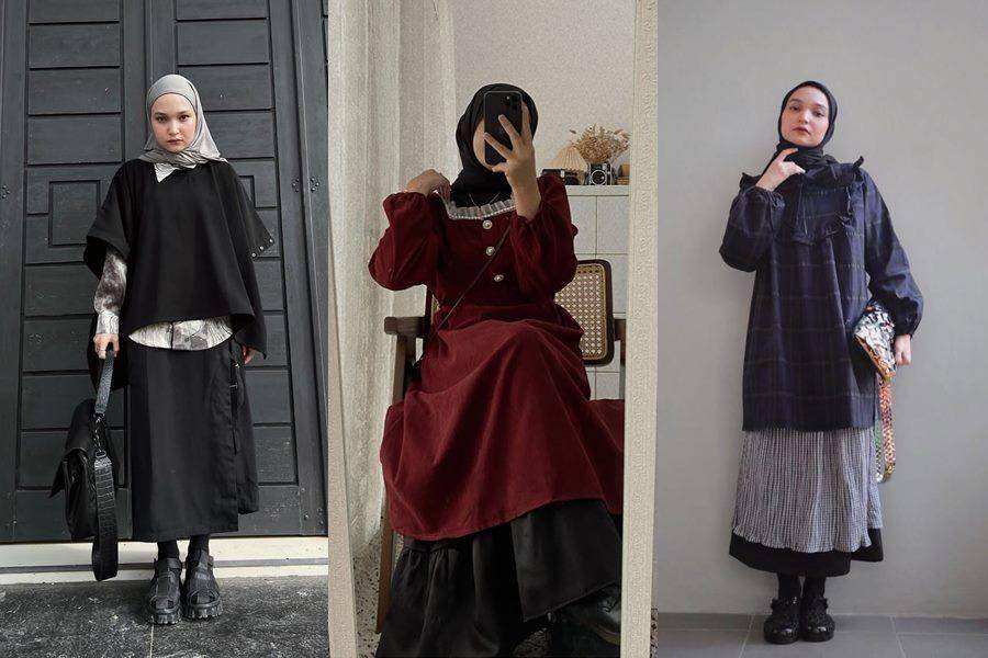 Style Dark Academia hijab (instagram.com/khalidaalbs|instagram.com/sorayaulfa15)