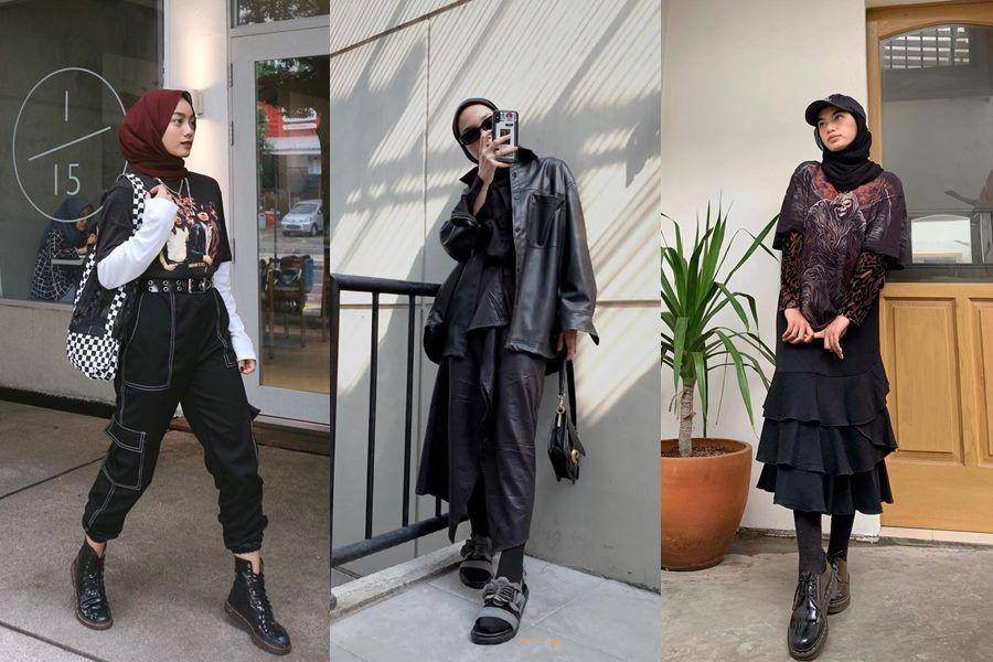 Grunge style hijab (instagram.com/fasyathifarzndr | sorayaulfa |adiva.selsa)