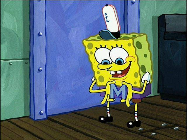 Adegan ketika sabuk Mermaid Man dipakai Spongebob (spongebobpics.tumblr.com)