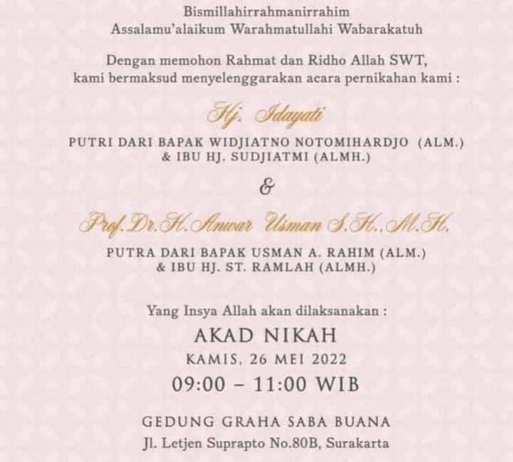 Undangan pernikahan Idayati dan Anwar Usman. (Dok. IDN Times/bt))