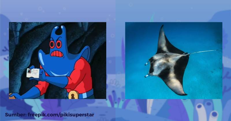 karakter Man Ray dan ilustrasi pari manta (dok. Nickelodeon/SpongeBob SquarePants | unsplash.com/naushad mohamed)