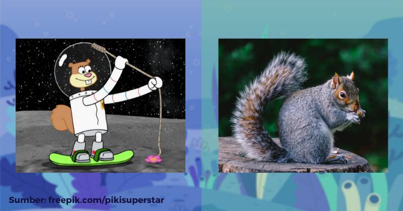karakter Sandy Cheeks dan ilustrasi tupai (dok. Nickelodeon/SpongeBob SquarePants | unsplash.com/Zuzanna J)
