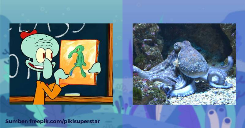 karakter Squidward Tentacles dan ilustrasi gurita (dok. Nickelodeon/SpongeBob SquarePants | pixabay.com/glucosala)