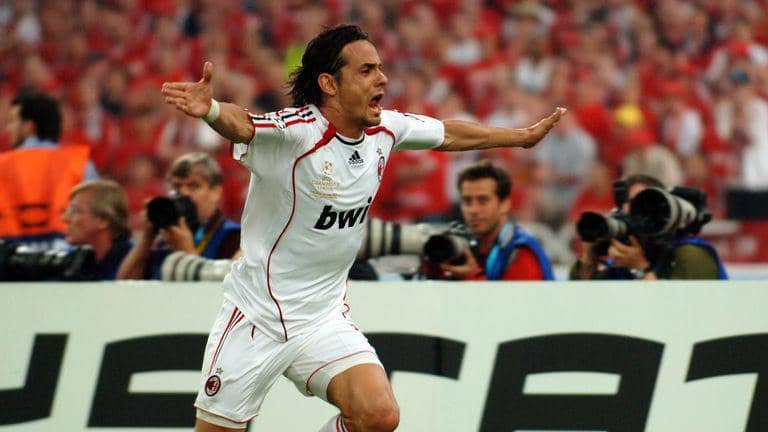 Filipo Inzaghi usai mencetak gol ke gawang Liverpool pada final Liga Champions 2007. (skysports.com)
