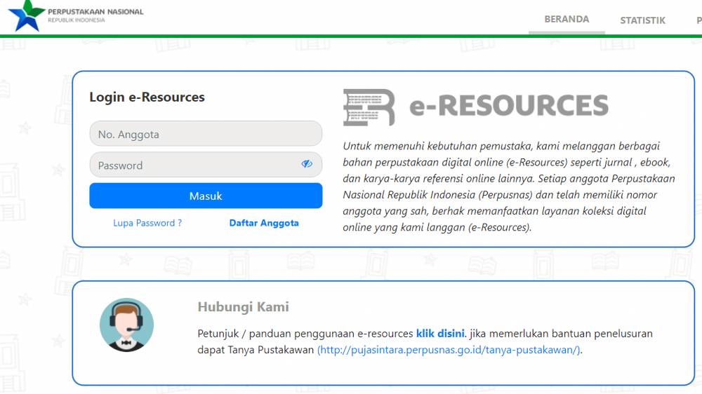 halaman depan E-resources Perpusnas (resources.perpusnas.go.id)