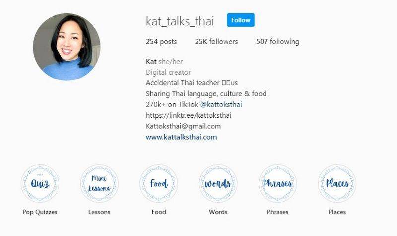 akun instagram Kat Talks Thai(instagram.com/kat_talks_thai)
