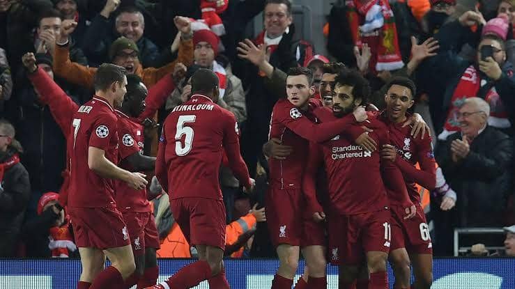 Para pemain Liverpool merayakan gol ke gawang Napoli di Liga Champions 2018/2019 (skysports.com)