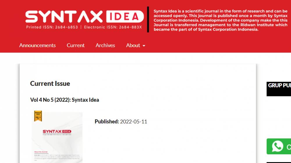 halaman depan Syntax Idea (jurnal.syntax-idea.co.id)