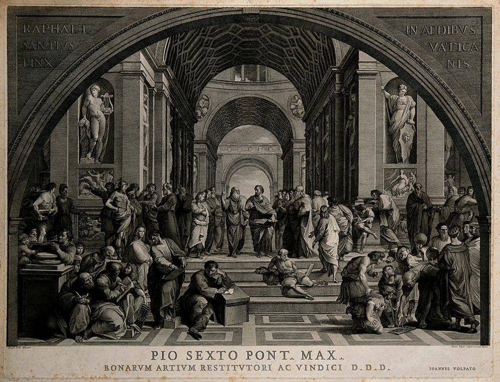 lukisan Sekolah Athena yang dibuat oleh pelukis di era Renaisans (wikimedia.org/Wellcome)