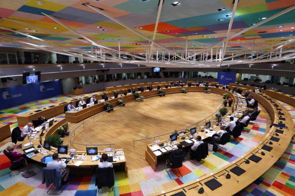 Suasana pertemuan para pemimpin Uni Eropa di Brussels pada Senin (30/5/2022) waktu setempat. (twitter.com/eucopresident)