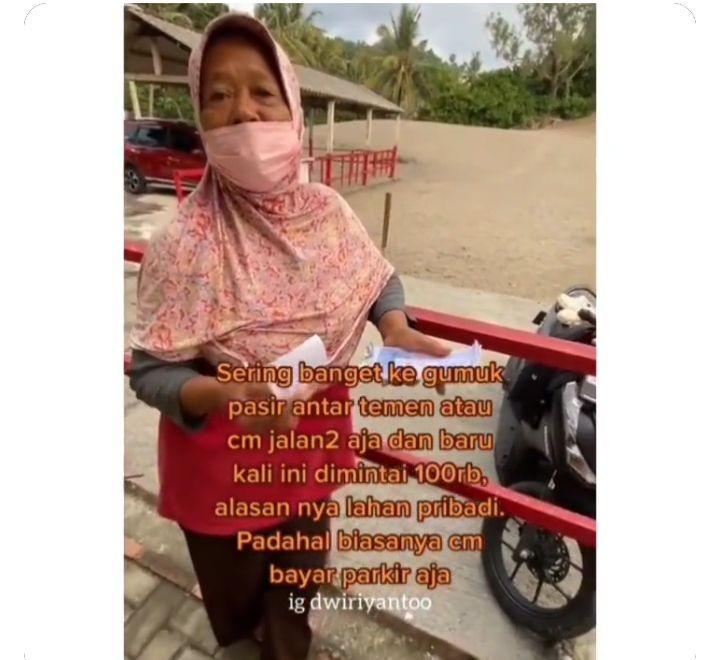 Tangkapan layar video viral wisatawan ditarik Rp 100 ribu di Gumuk Pasir Parangkusumo.(instagram@berandajogja)