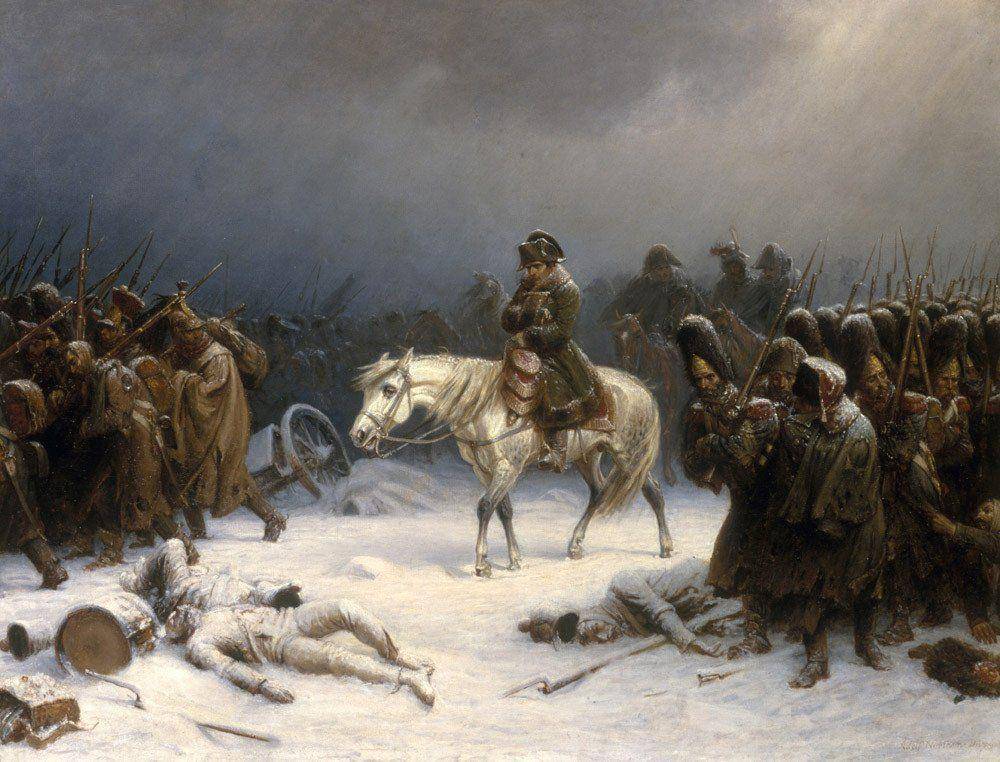 lukisan yang mengilustrasikan mundurnya Napoleon dari Moskow, Rusia (Napoleon's retreat from Moscow karya Adolph Northen)