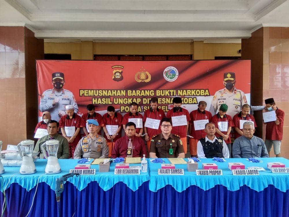 Polda Sumsel Musnahkan 11,6 Kilogram Sabu Hasil Tangkapan April 2022