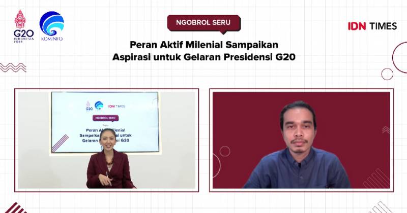 Boy Candra (kanan) sebagai salah satu speaker dalam webinar "Peran Aktif Milenial Sampaikan Aspirasi untuk Gelaran Presidensi G20" (dok. YouTube/IDN Times)