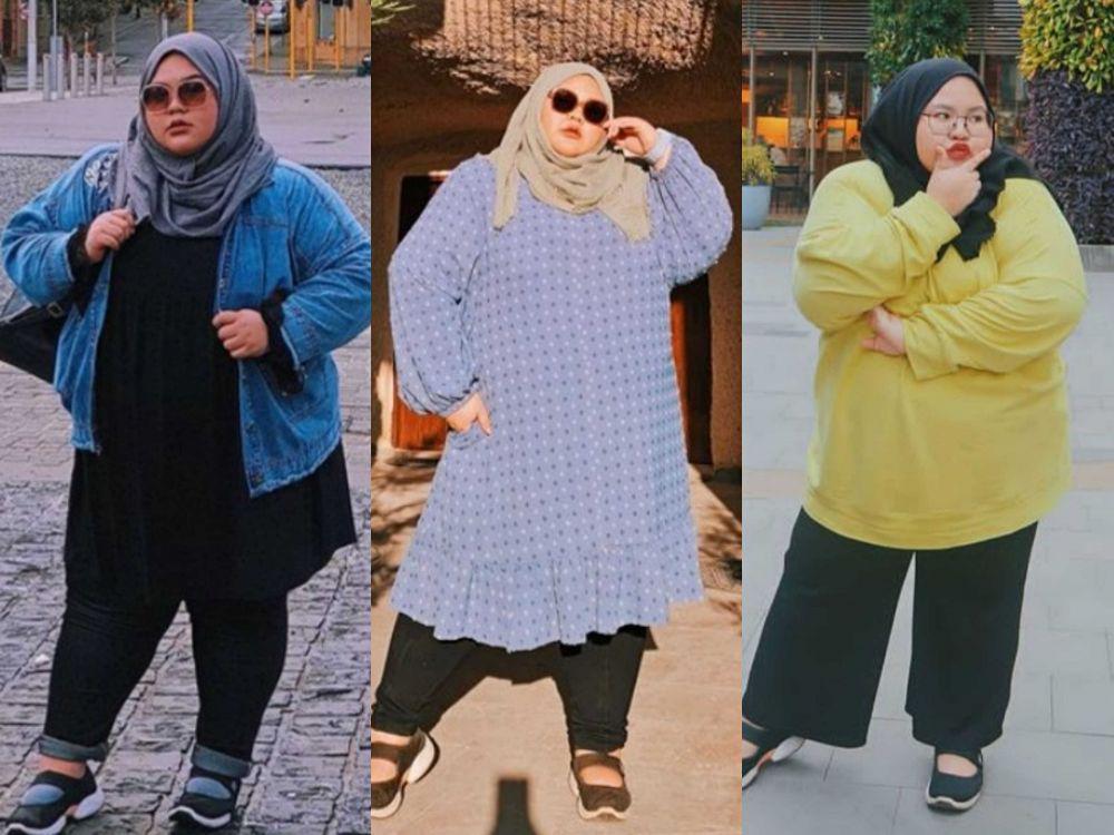 10 Ide OOTD Plus Size ala Hijabers Intan Kemala Sari