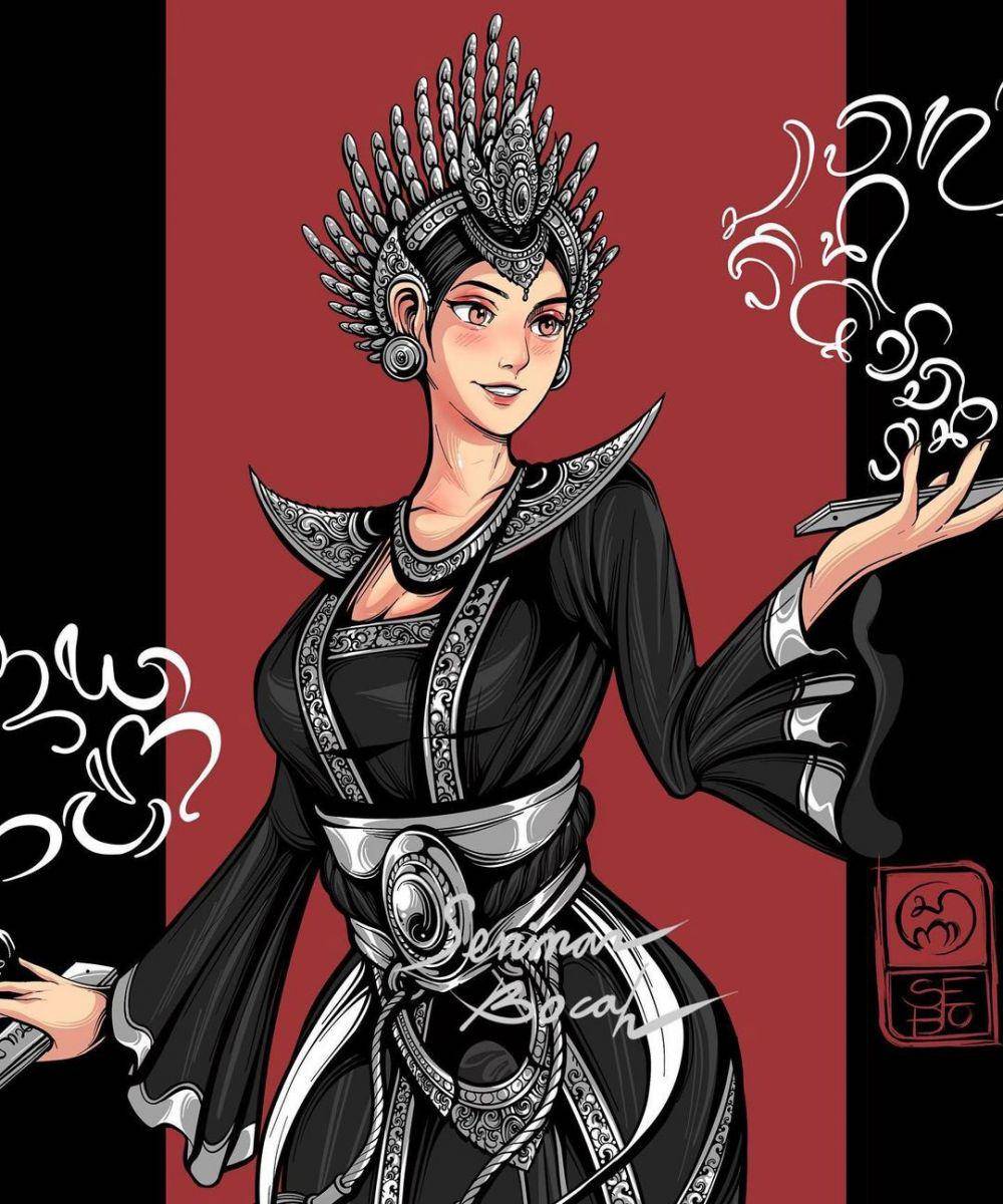 Putri Indonesia 2022 mengenakan kostum Rejang Aksara. (instagram.com/seniman.bocah)