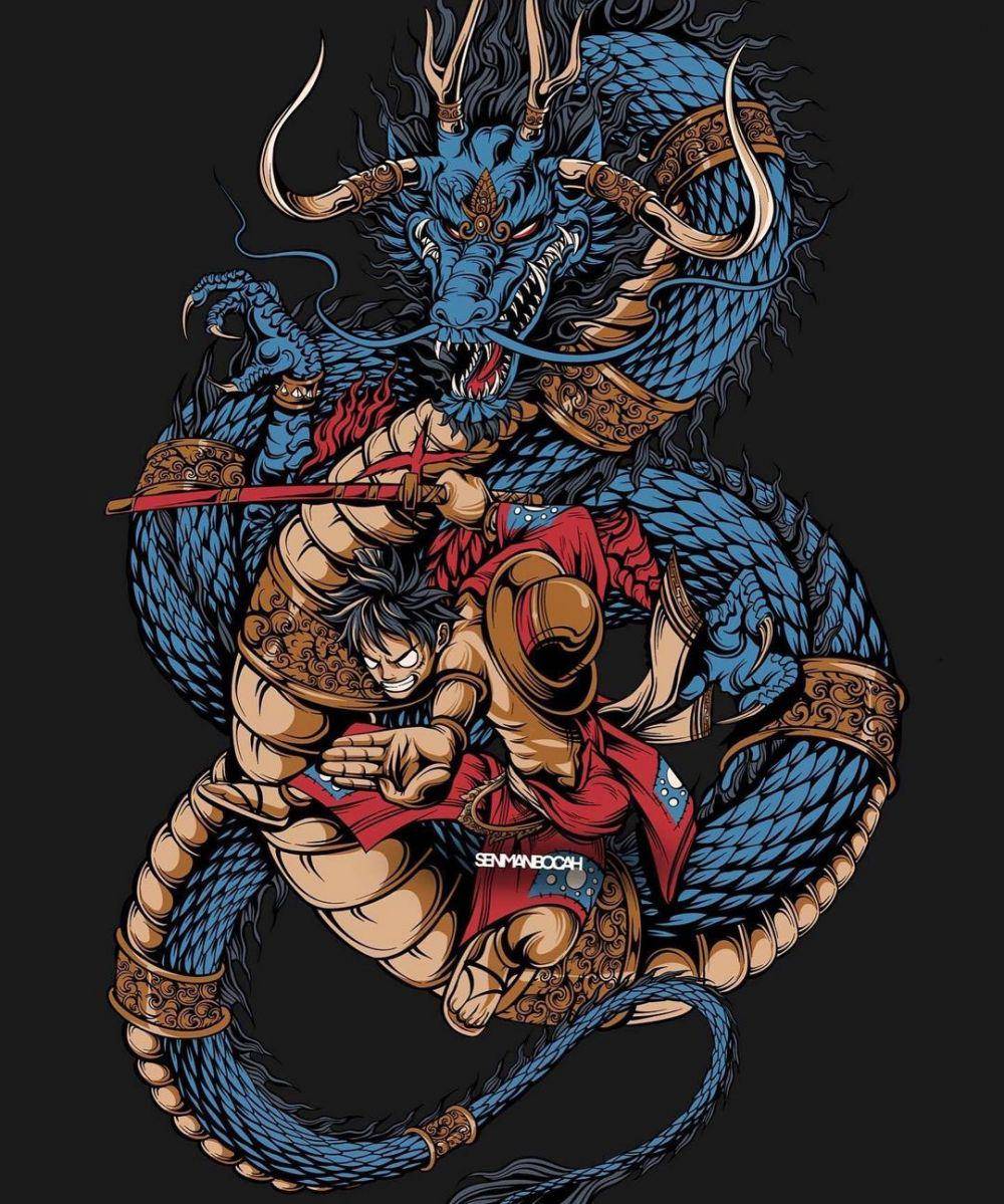 Salah satu karya Putu Angga yang diambil dari film kartun One Piece. (instagram.com/seniman.bocah)