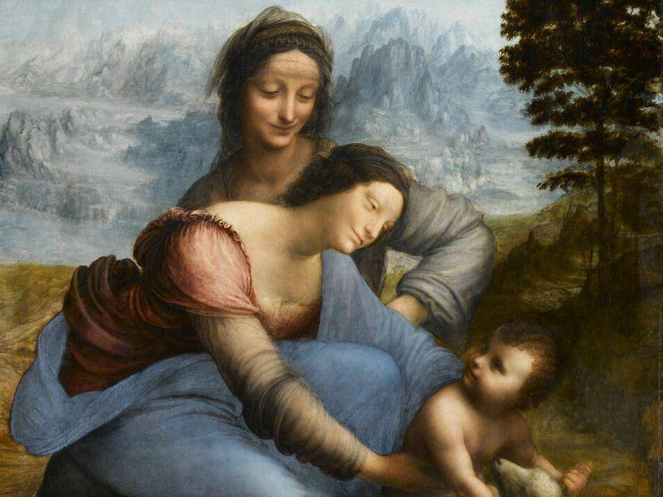 lukisan Leonardo da Vinci, sekitar tahun 1503 yang dipajang di Museum Louvre (La Vierge, l'Enfant Jésus et sainte Anne (The Virgin and Child with Saint Anne) karya Leonardo da Vinci)