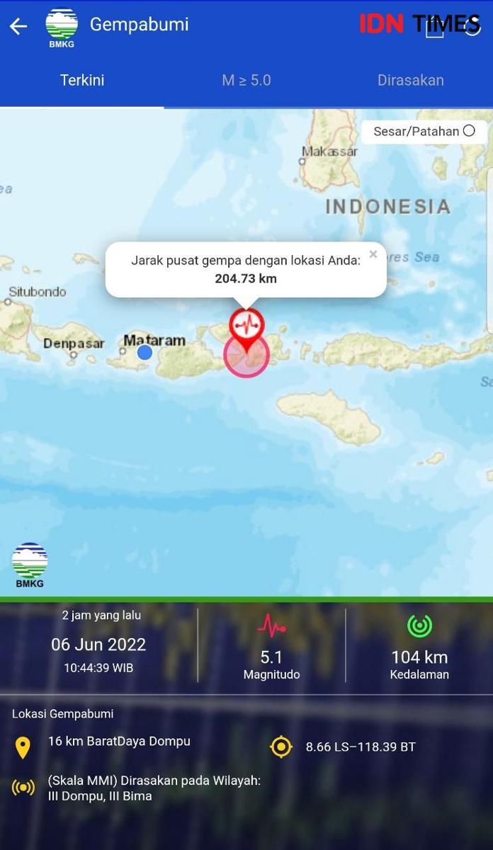 Gempa Magnitudo 5,1 Guncang Dompu di Siang Bolong