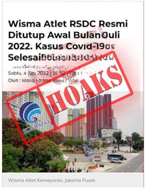 Hoaks RS Wisma Atlet Resmi Ditutup/ Kominfo