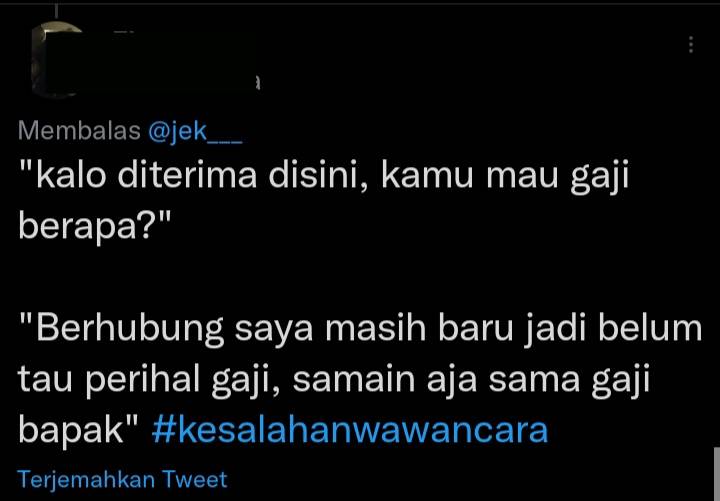 jawaban lucu saat wawancara kerja (twitter.com/Eleananda)
