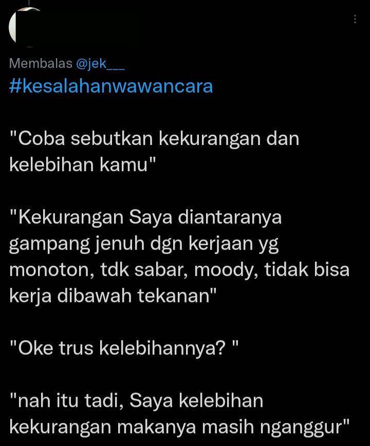 jawaban lucu saat wawancara kerja (twitter.com/EdiYasa5)