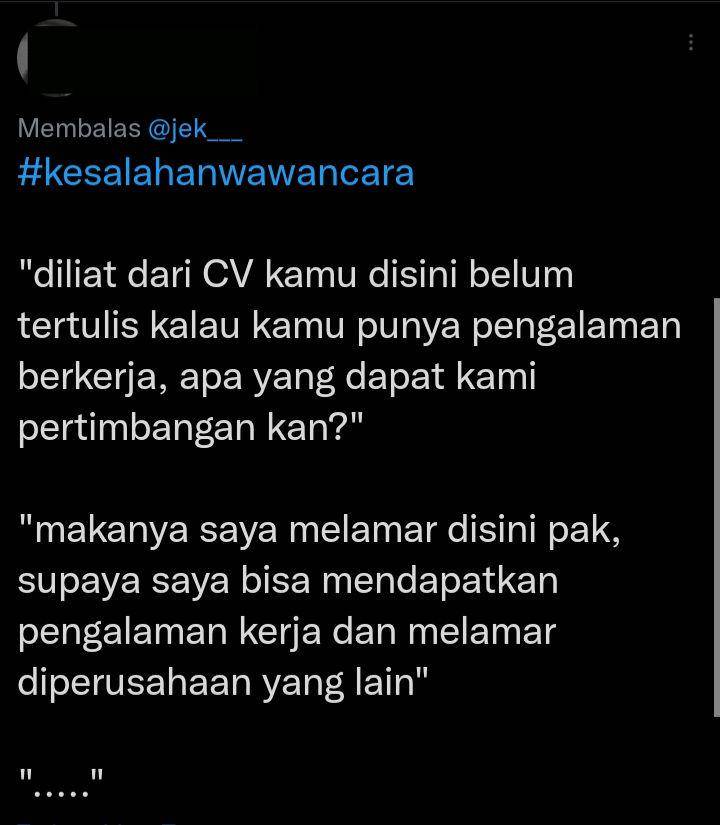 jawaban lucu saat wawancara kerja (twitter.com/afrifaldyy)