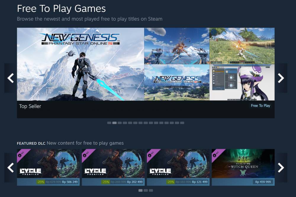 Tampilan halaman menu untuk game gratis di Steam (store.steampowered.com/)