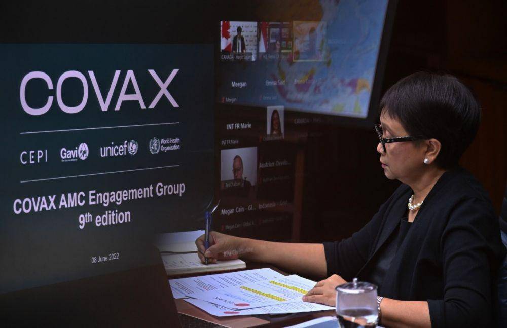 Menlu Retno pimpin pertemuan COVAX AMC EG secara virtual Rabu (8/6/2022). (dok. Kemlu)