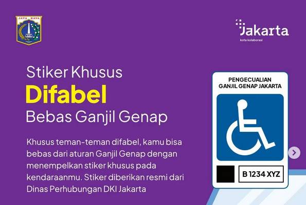 Stiker bebas ganjil genap bagi difabel (Instagram/@dkijakarta)