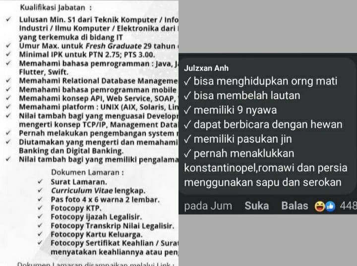 9 Komentar Lucu Warganet Terhadap Kualifikasi Loker Gak Masuk Akal