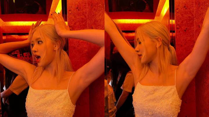 Rose berpose di elevator saat menuju ke acara (dok. instagram.com/roses_are_rosie)